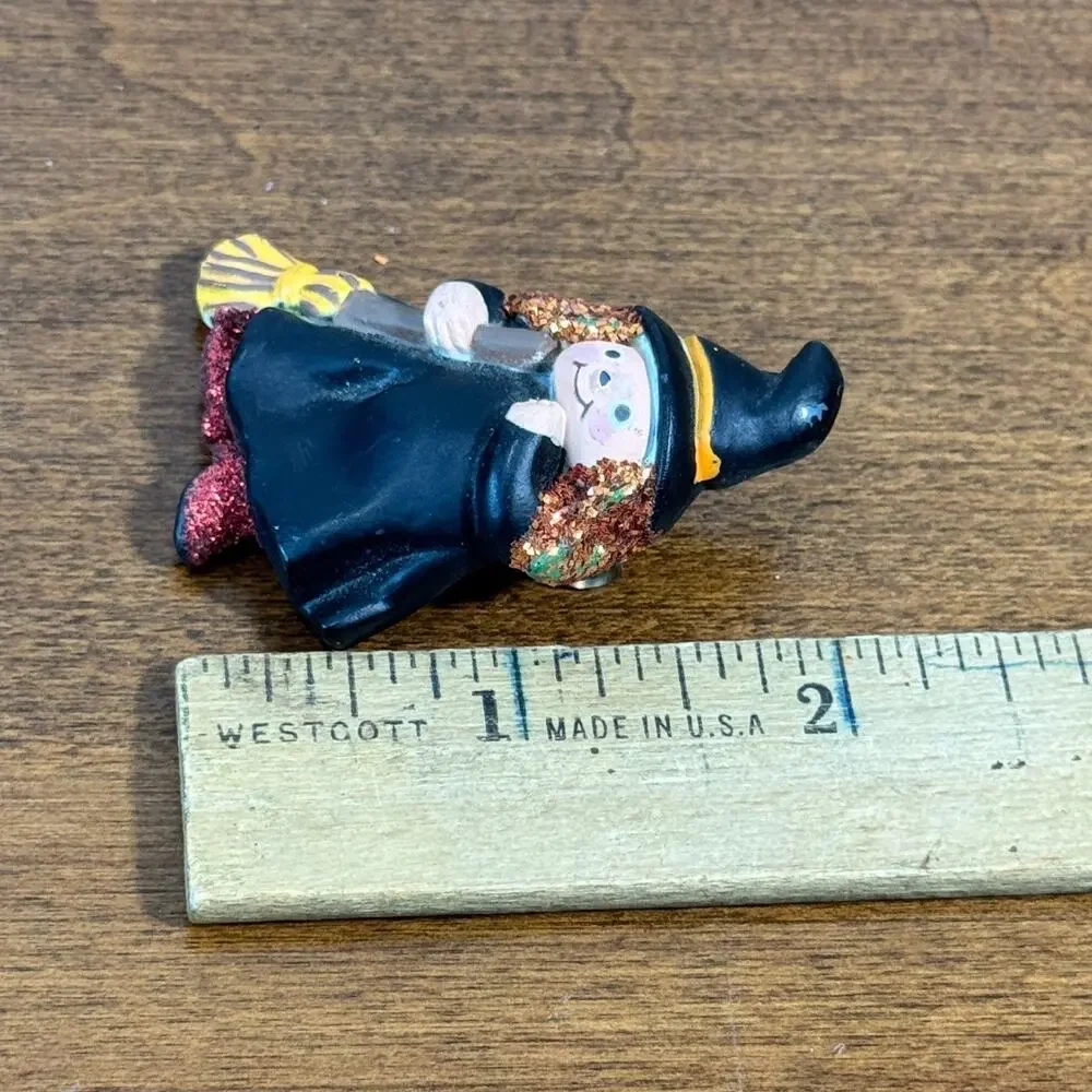 Vintage Fun World S Lehman Witch Broom Halloween Brooch Pin 9301 Glitter